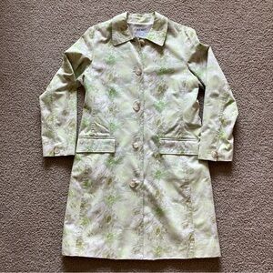 NWT Vintage Old Navy Green and Light Tan Floral Print Trench Coat